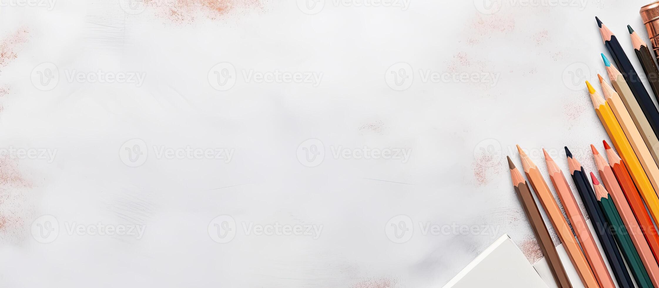 A group of colored pencils on a white surface created with technology photo