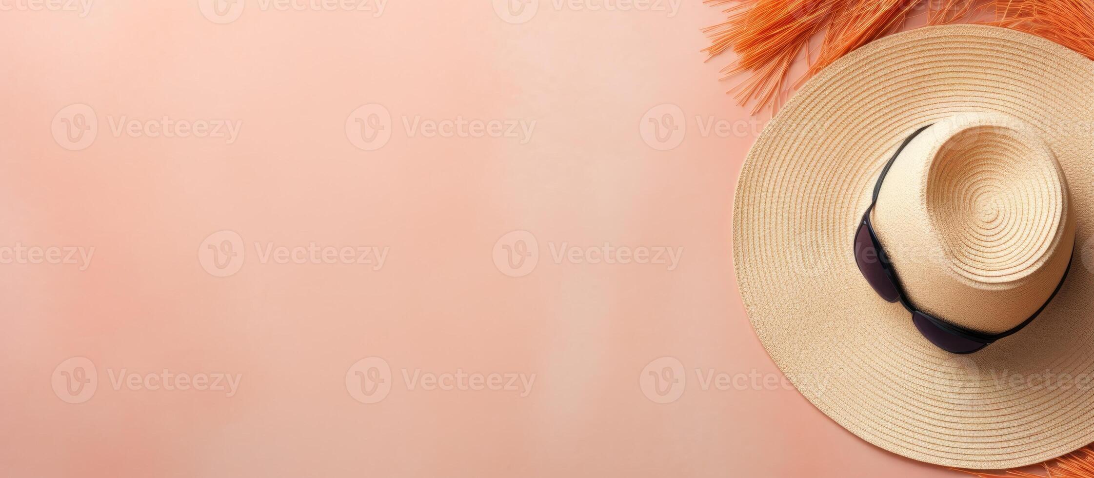 A hat and a feather on a pink background created with Generative AI technology photo