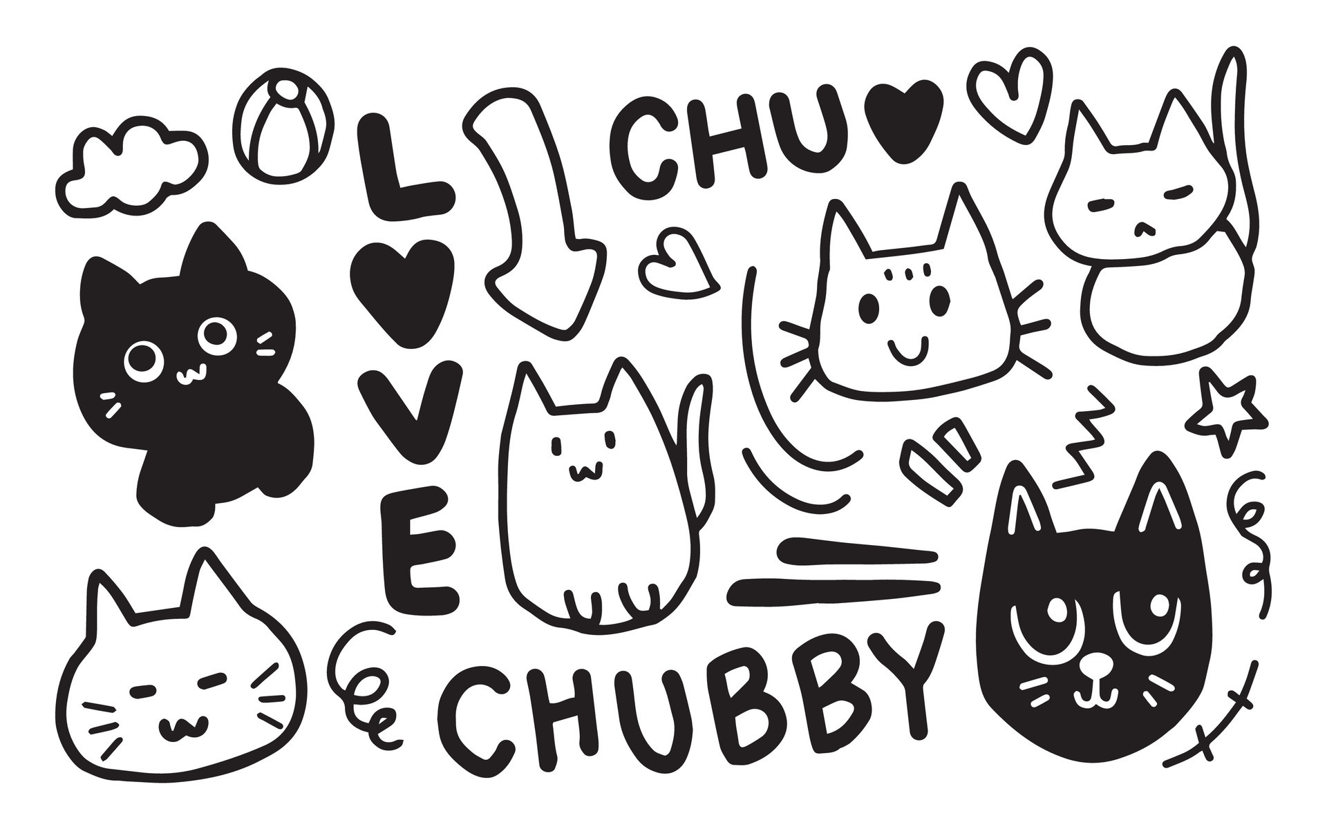 Cute cats icon pack bundle lineart template Vector Image