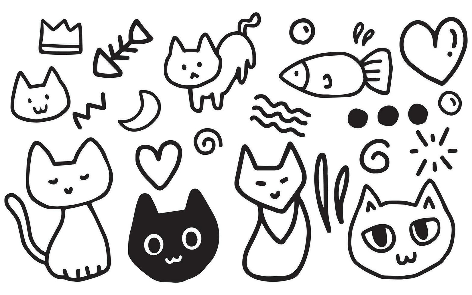 Set of doodle cute cat handdrawn for element, background vector