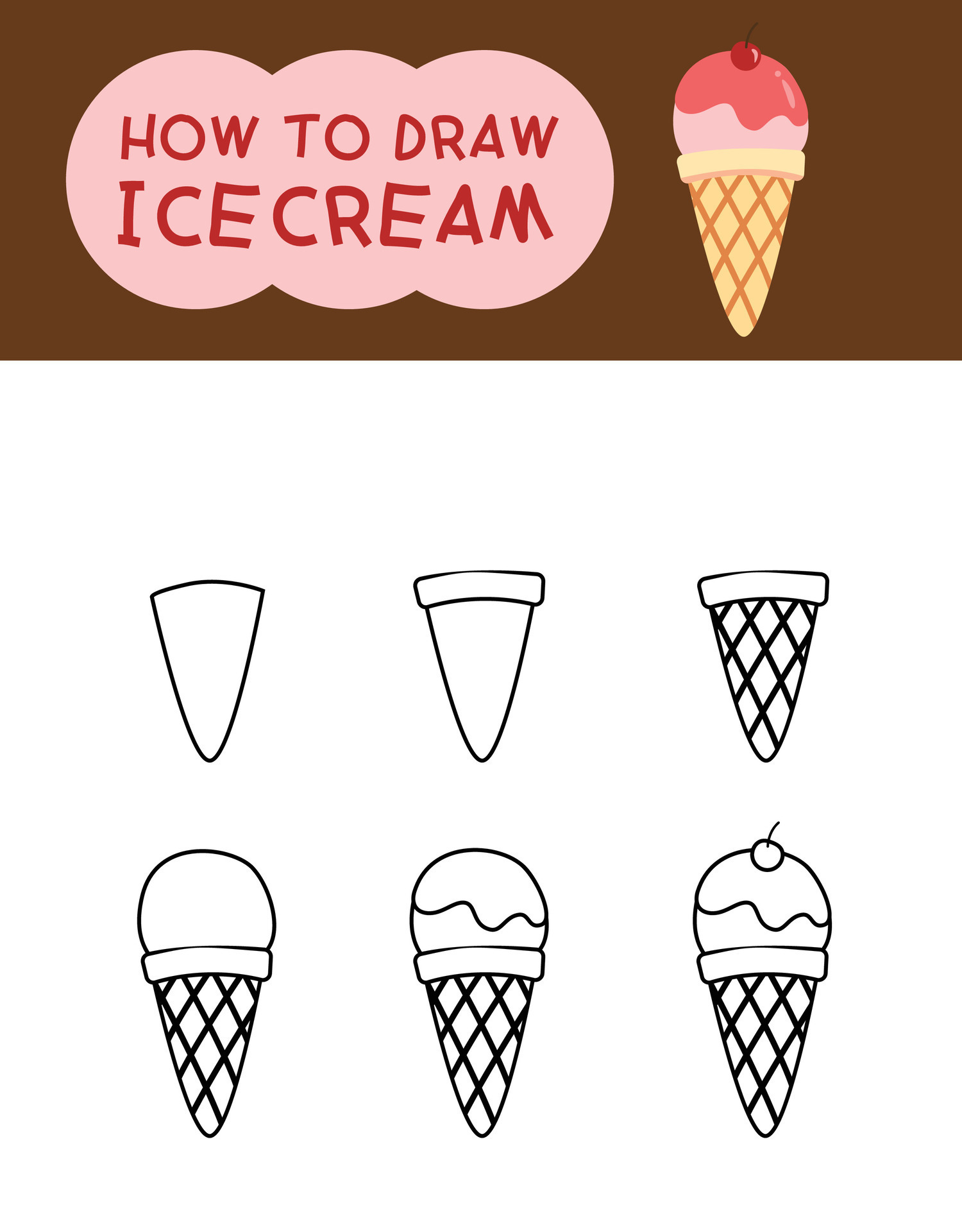 How to draw cute ice cream cartoon step by step for kid, coloring ...