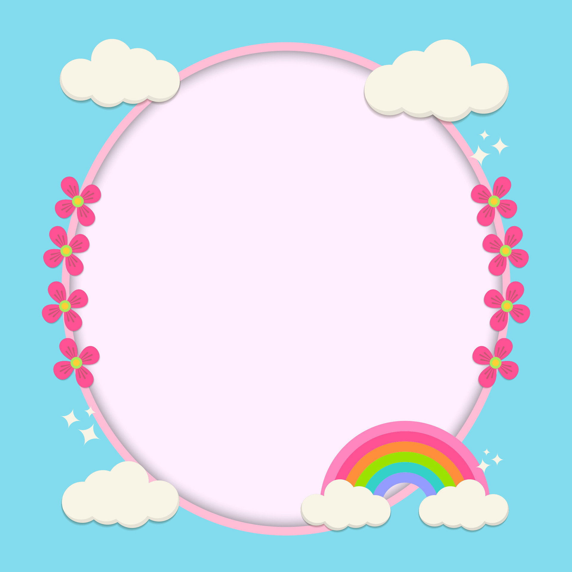 Frame decorated with clouds and rainbows and flowers 25374407 Vector ...