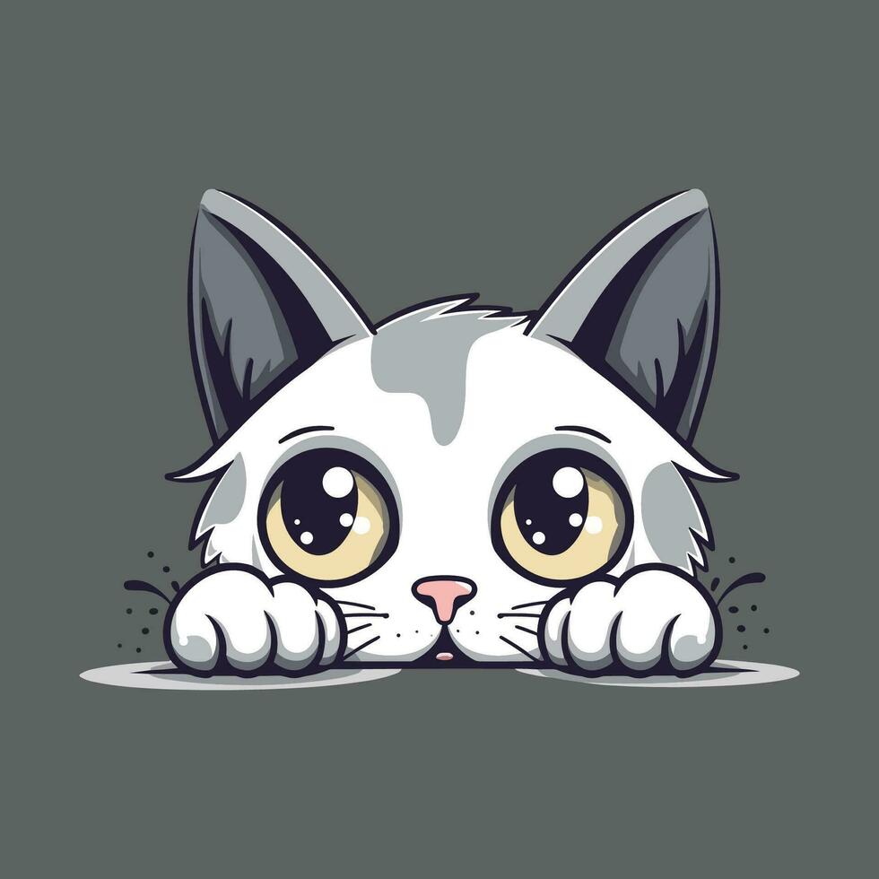 Cute gray cat paws up over wall cartoon vector