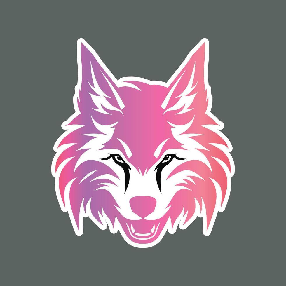 Sticker of red wolf head isolated on grey background vector