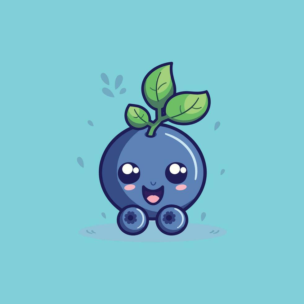 Cartoon fresh blueberry fruits on blue vector