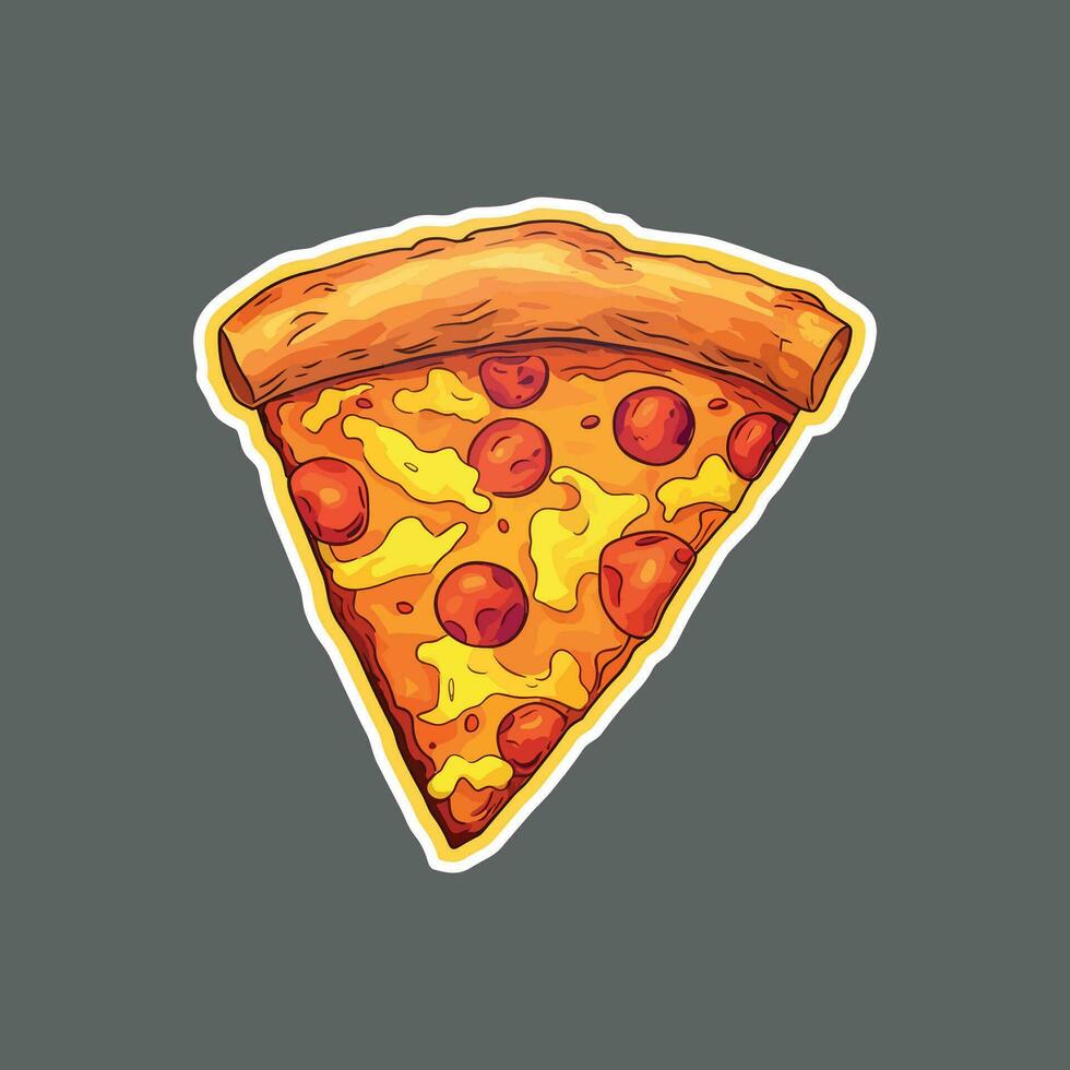 Slice pizza sticker on grey background vector