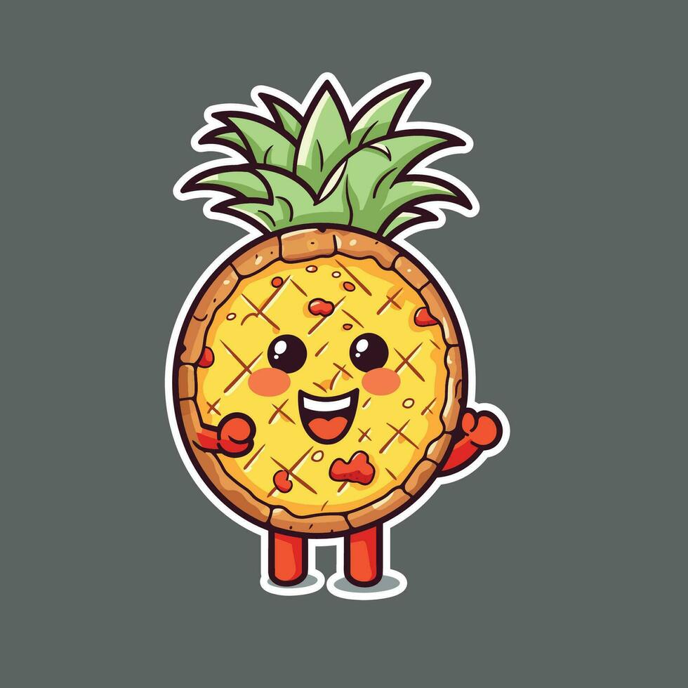 Sticker of pizza with pineapple character vector
