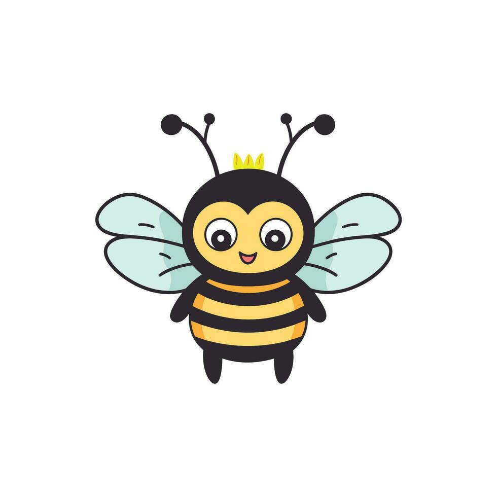 Cute little bee isolated on white background honey flying bee cartoon illustration vector