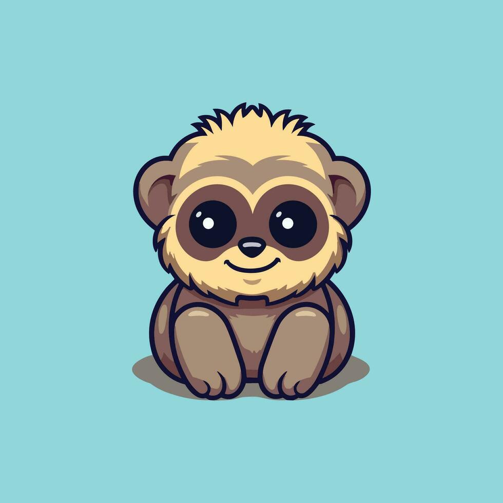 Cute gibbon cartoon sitting on blue background vector