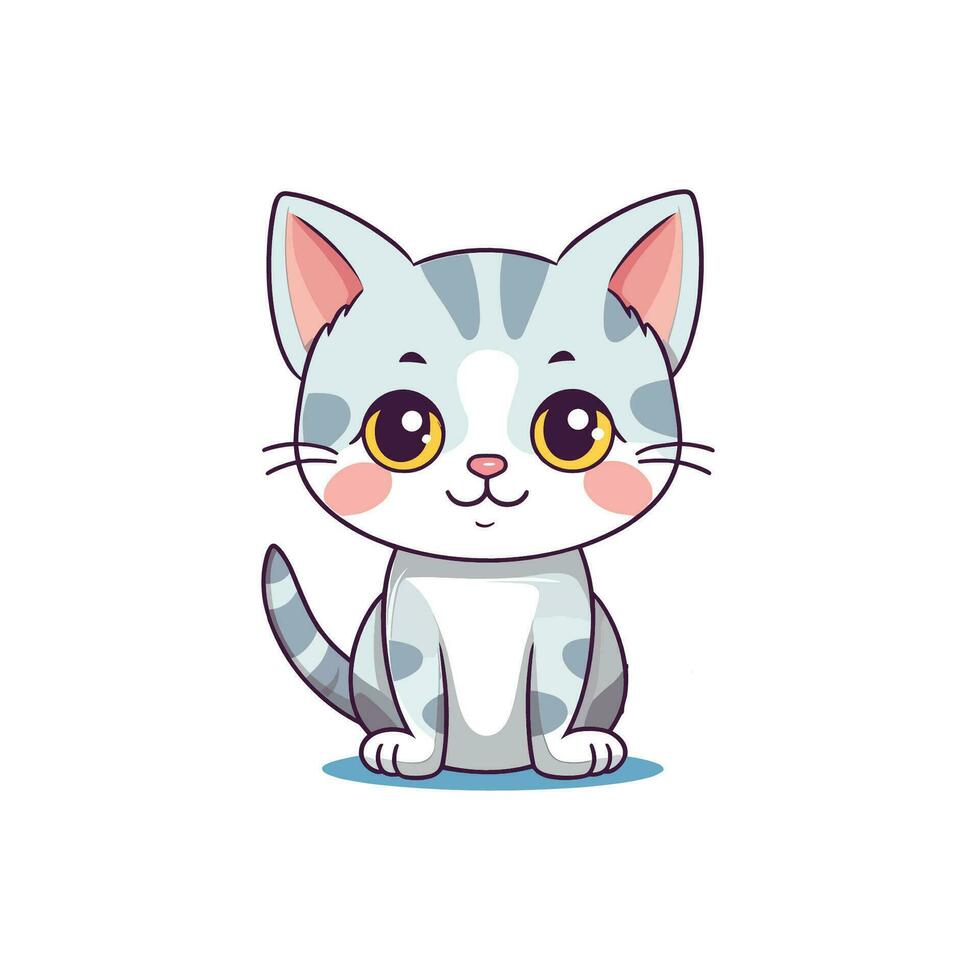 Cute Kawaii Cat Clipart on White Background vector