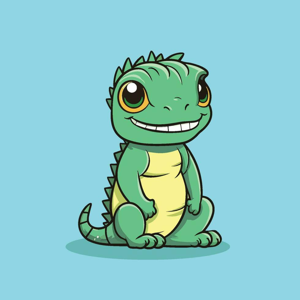 Cute cartoon iguana on blue background vector