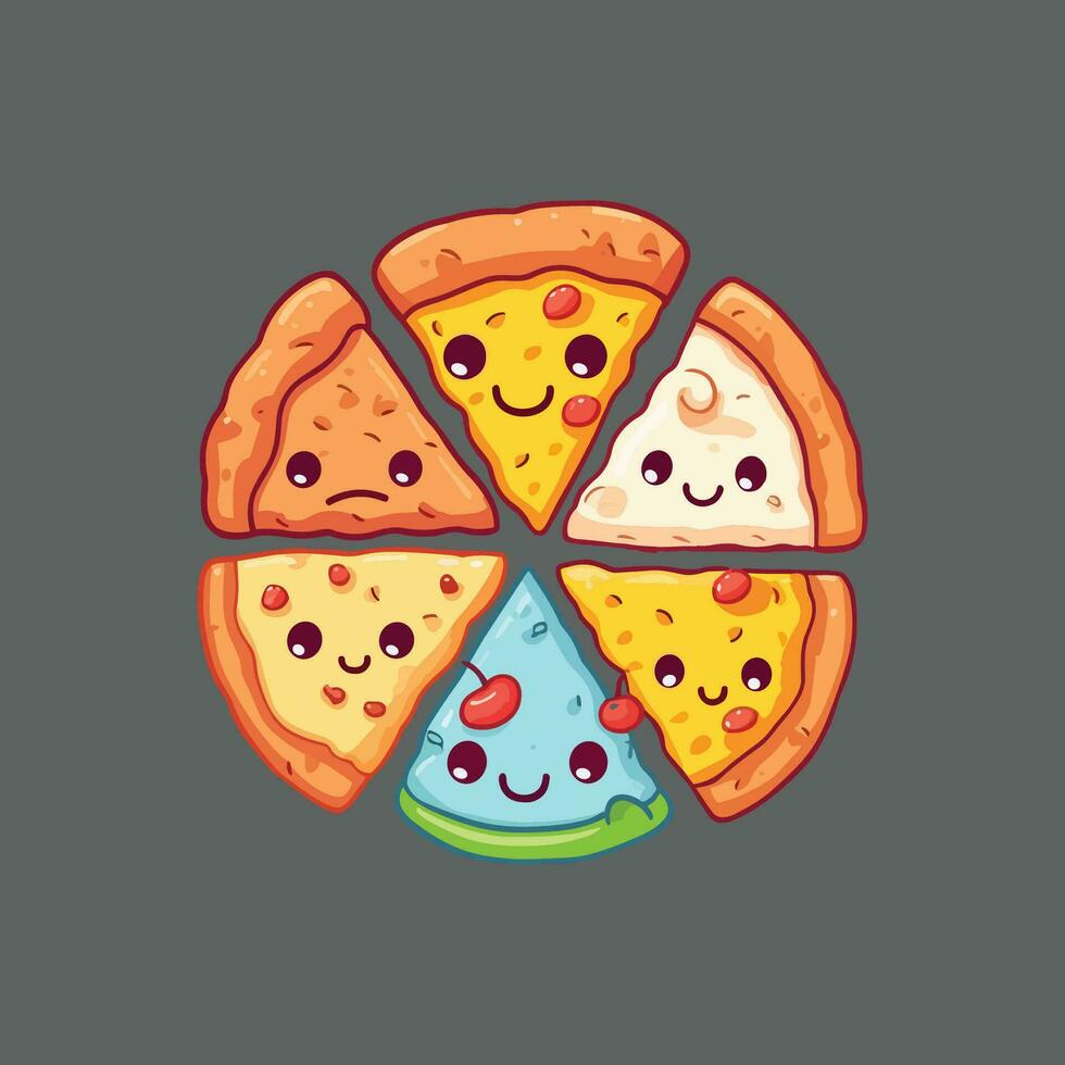 Six pieces of delicious pizza vector