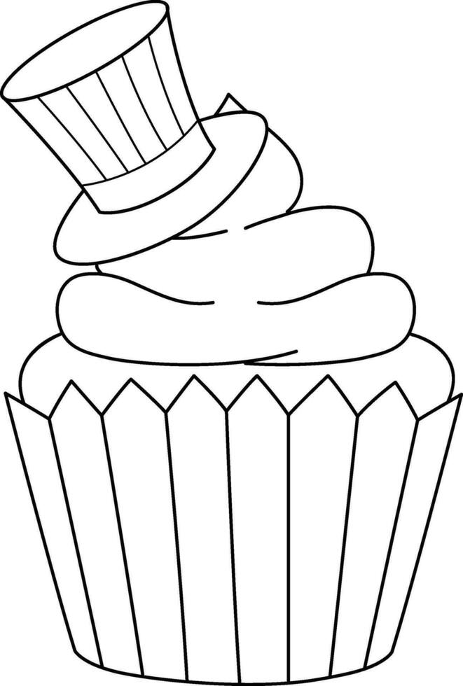 Cupcake with Uncle Sam Hat Isolated Coloring Page vector