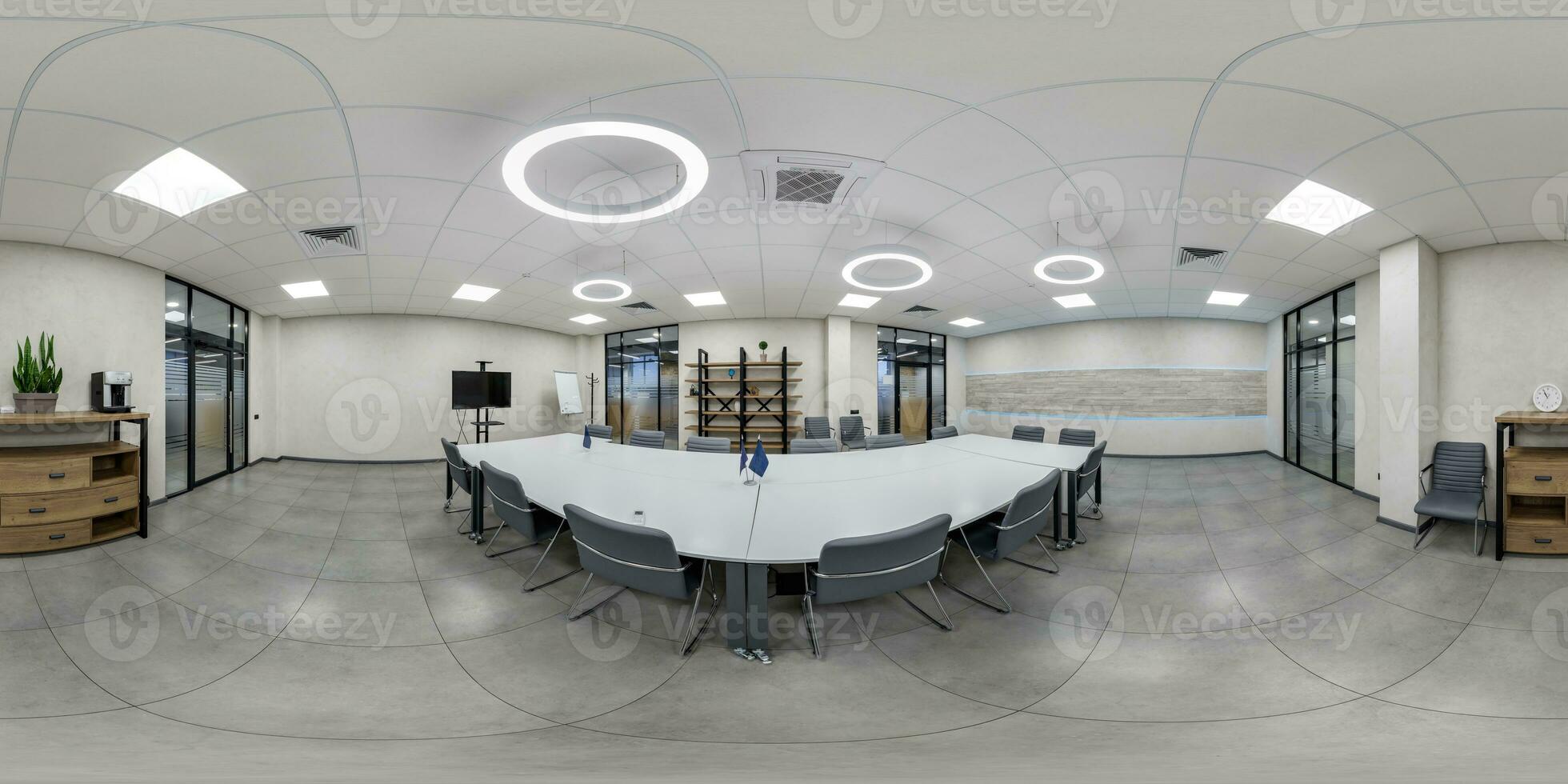 full spherical hdri seamless hdri 360 panorama in interior of empty conference hall for business meeting in equirectangular projection. AR VR content photo