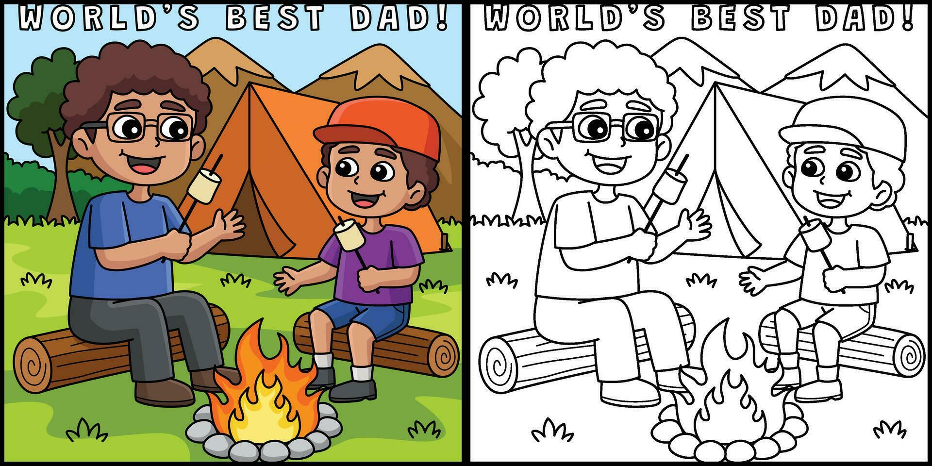 Father and Son Camping Coloring Page Illustration 25374614 Vector Art