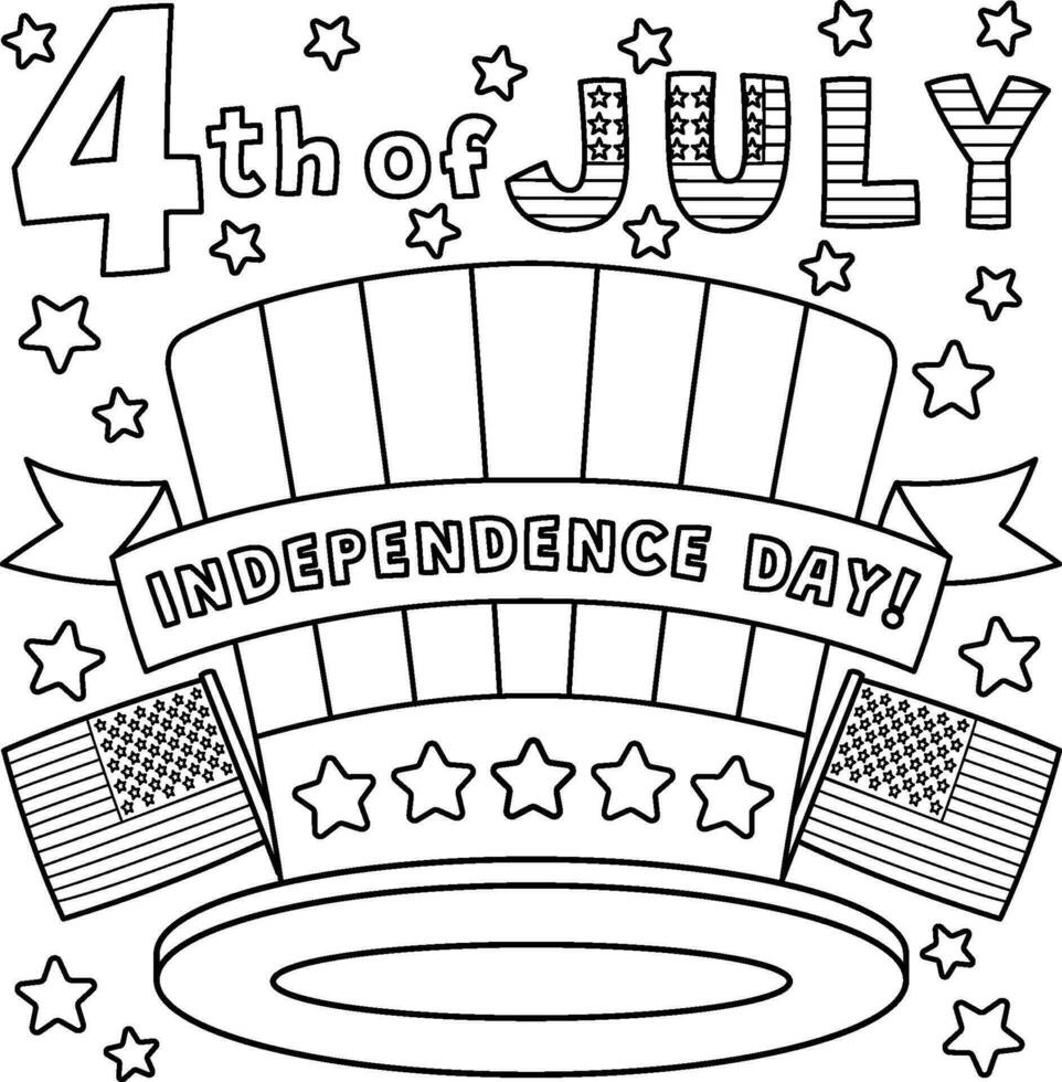 4th of July Independence Day Hat Coloring Page vector