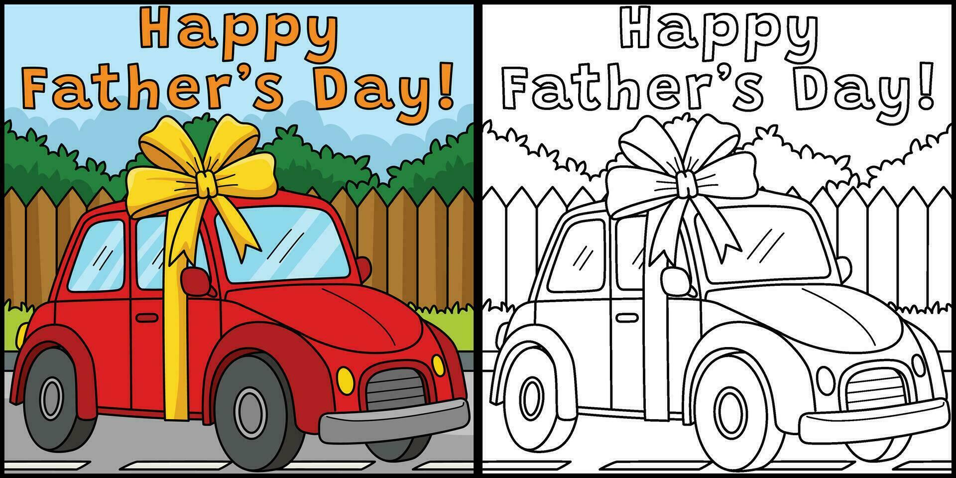contento padres día coche colorante página ilustración vector