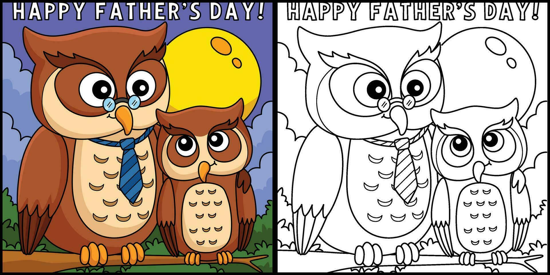 contento padres día búho colorante página ilustración vector