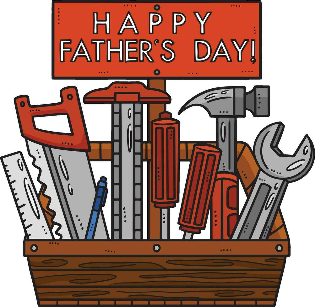 Happy Fathers Day Toolbox Cartoon Colored Clipart vector