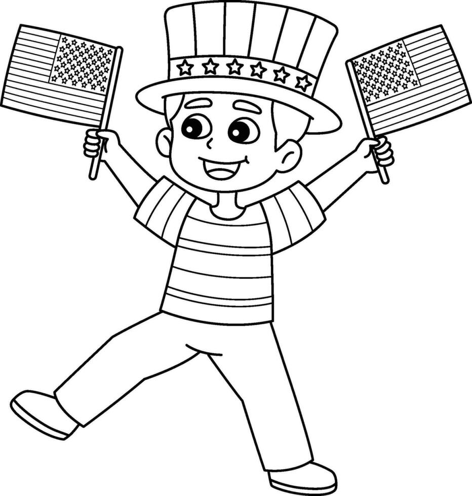 4th of July Boy with Two American Flag Isolated vector