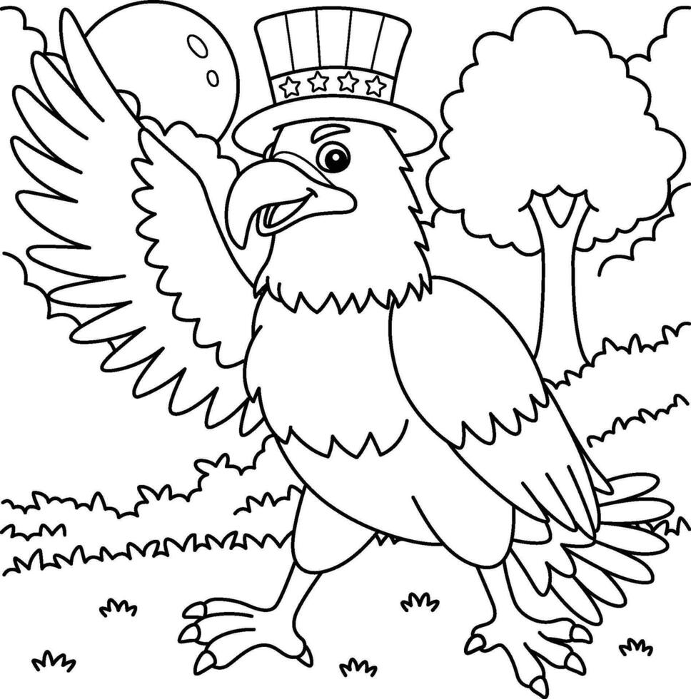 4th of July Eagle Wearing an American Hat Coloring vector