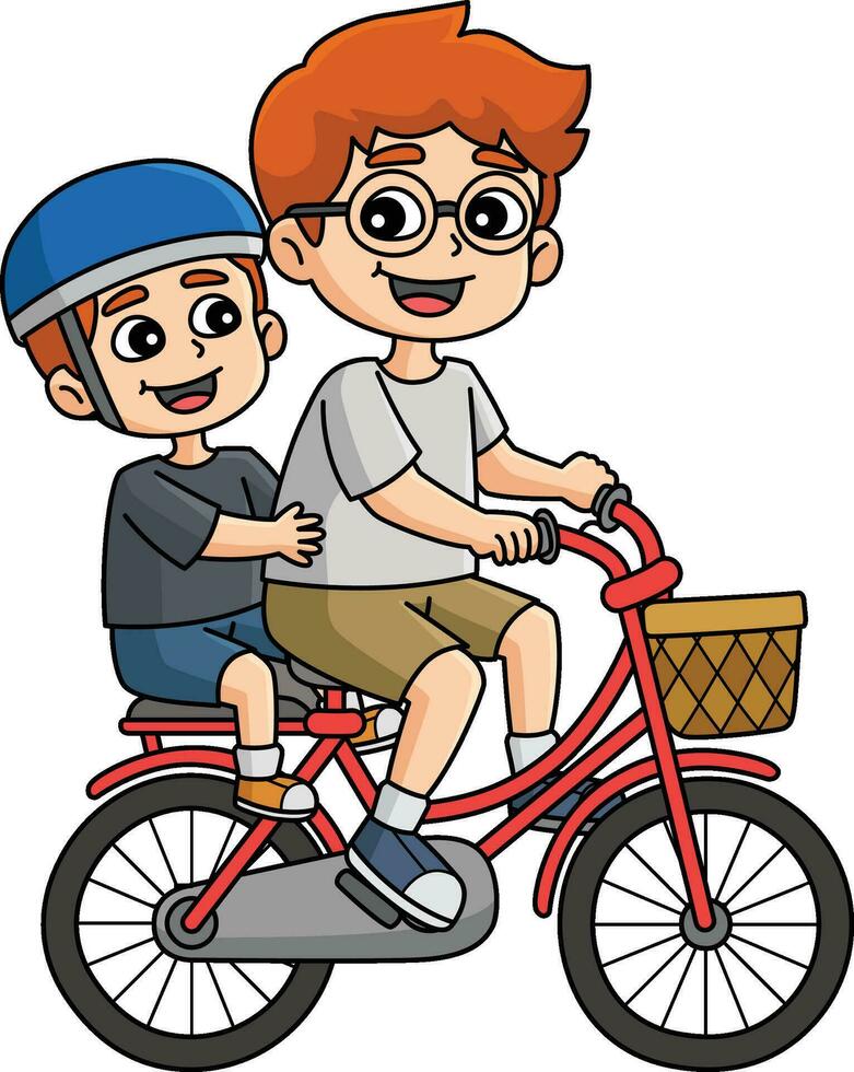 Father and Son Riding a Bike Cartoon Clipart vector