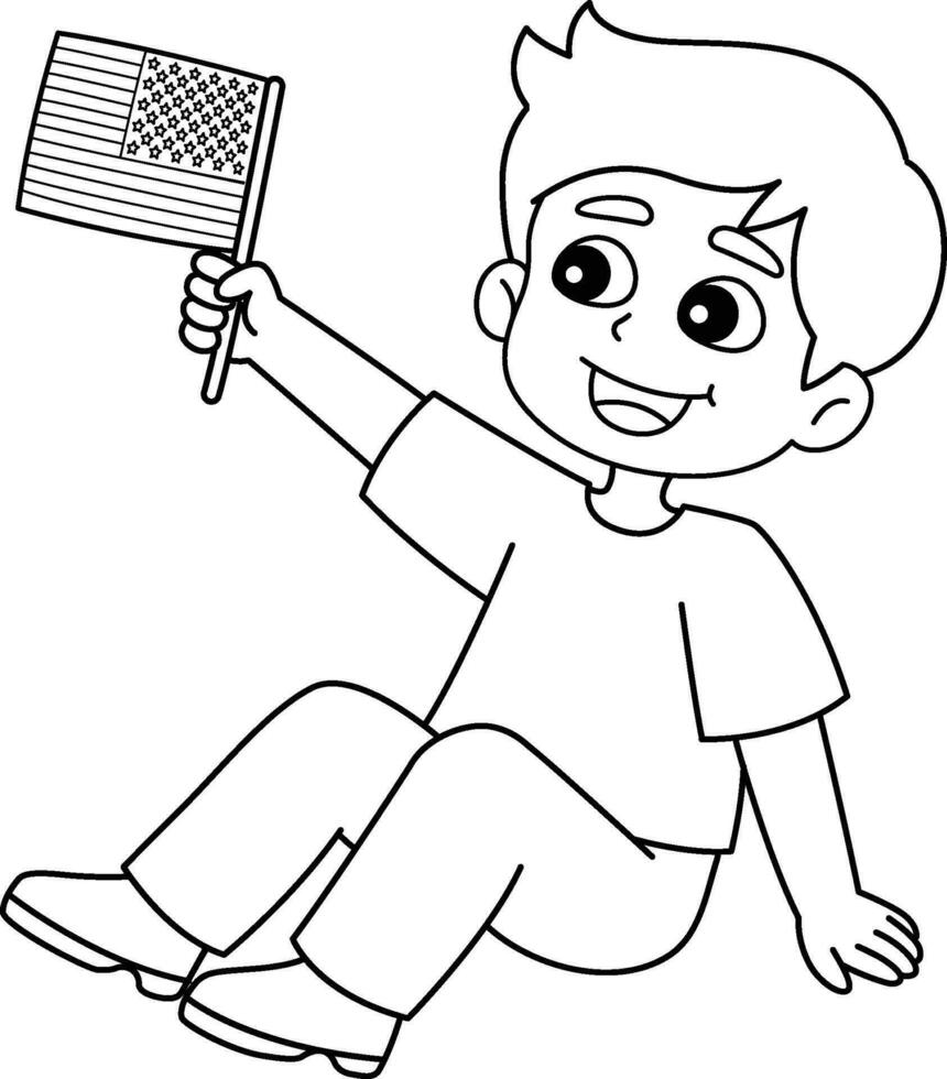 4th of July Boy Holding an American Flag Isolated vector