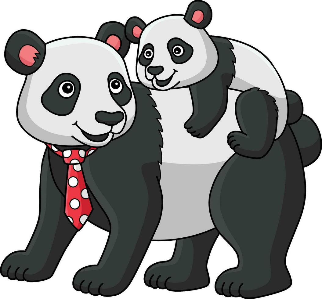 Happy Fathers Day Panda Cartoon Colored Clipart vector