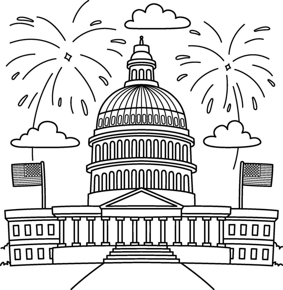4th of July Capitol Fourth Coloring Page for Kids vector