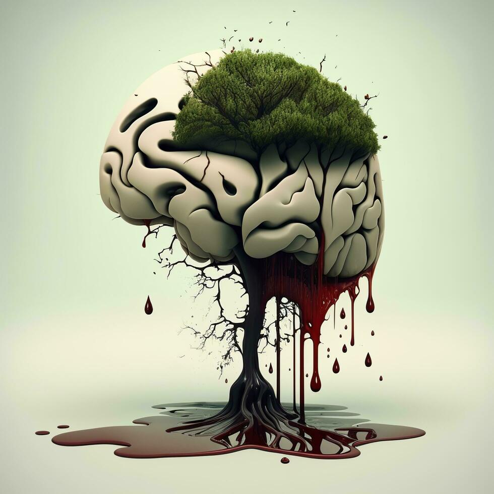 Human Brain with tree, AI Generated photo