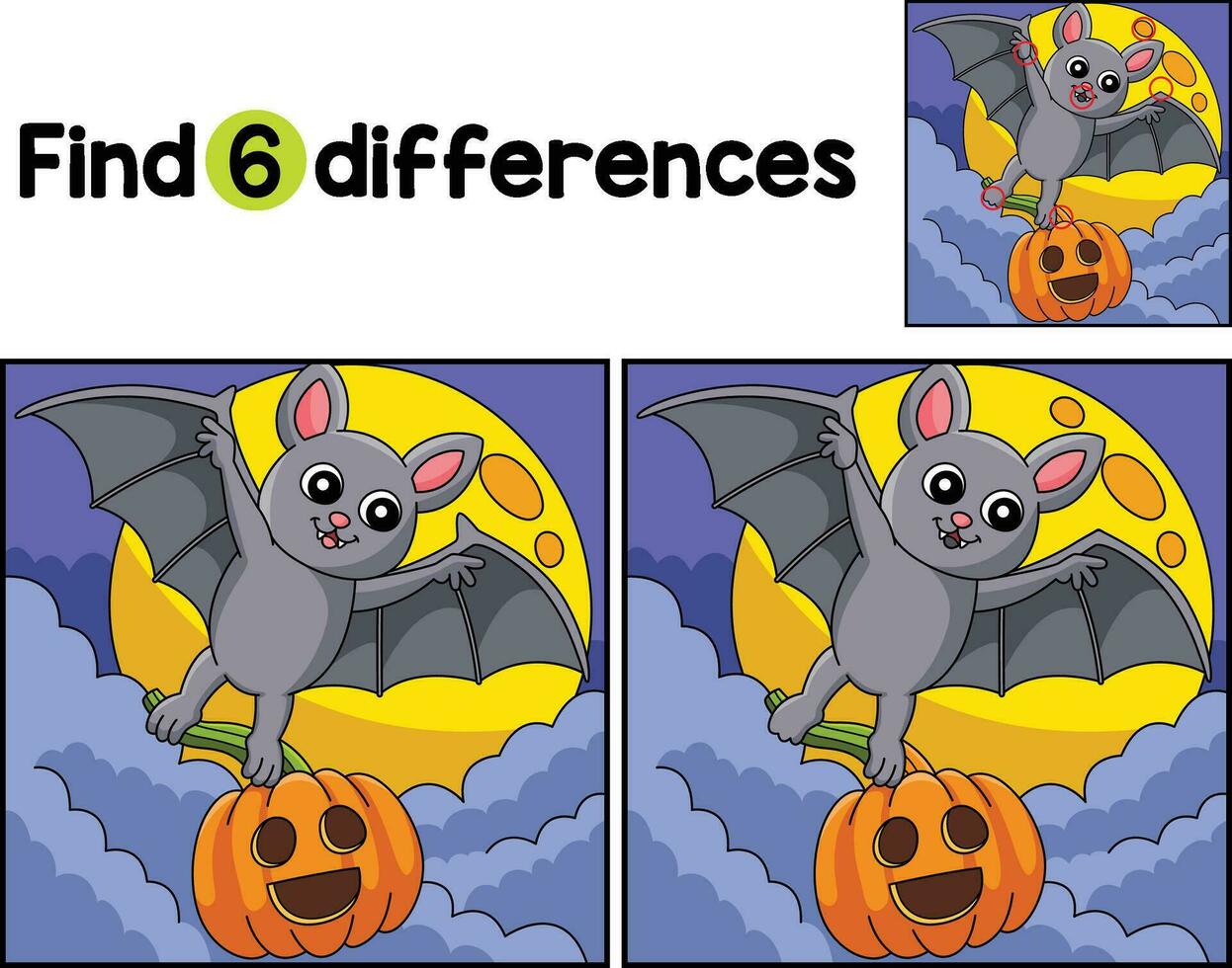 Flying Bat Halloween Find The Differences vector