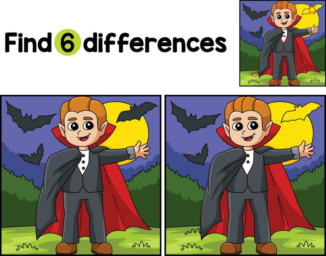 Vampire Halloween Find The Differences vector