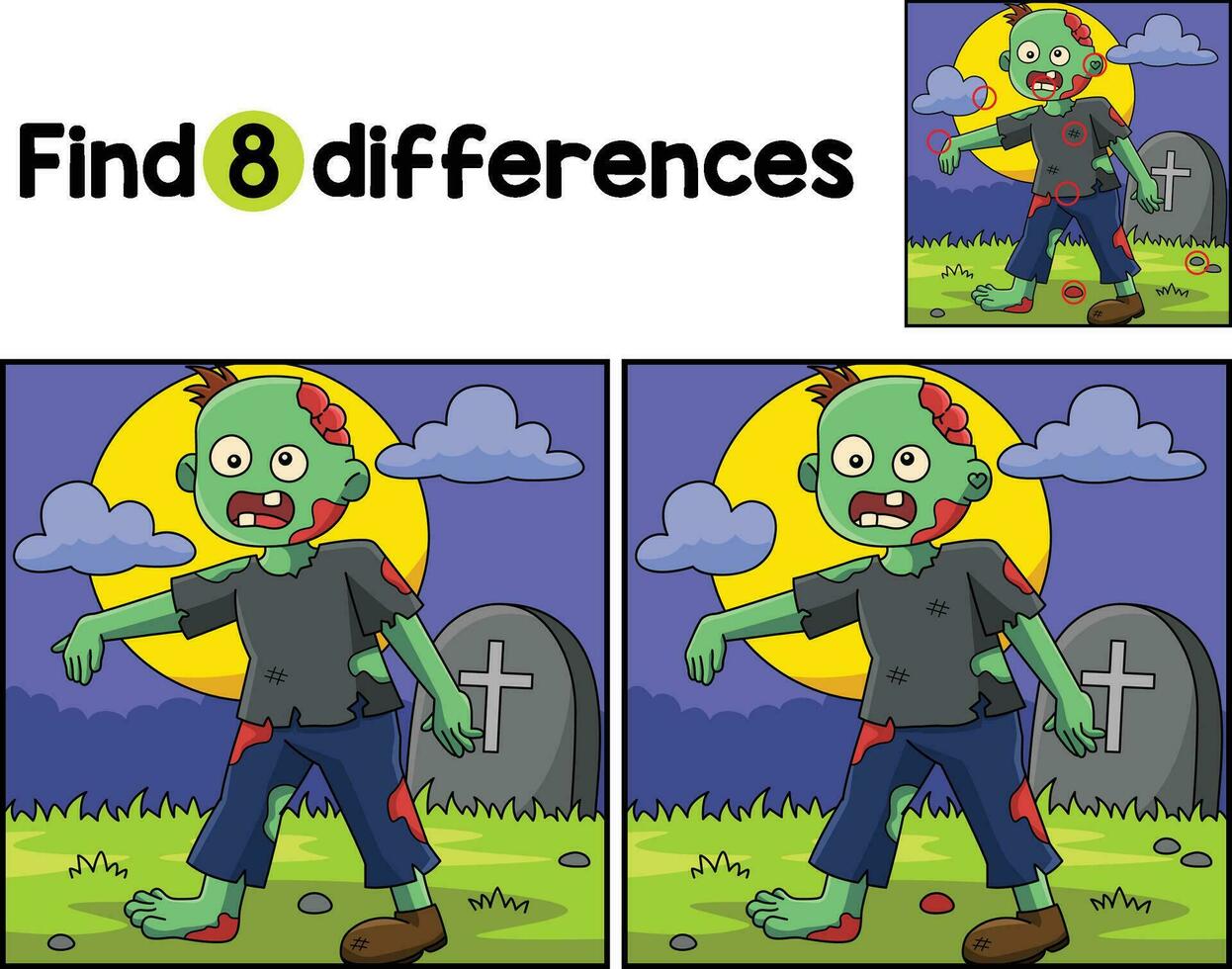 Zombie Halloween Find The Differences vector