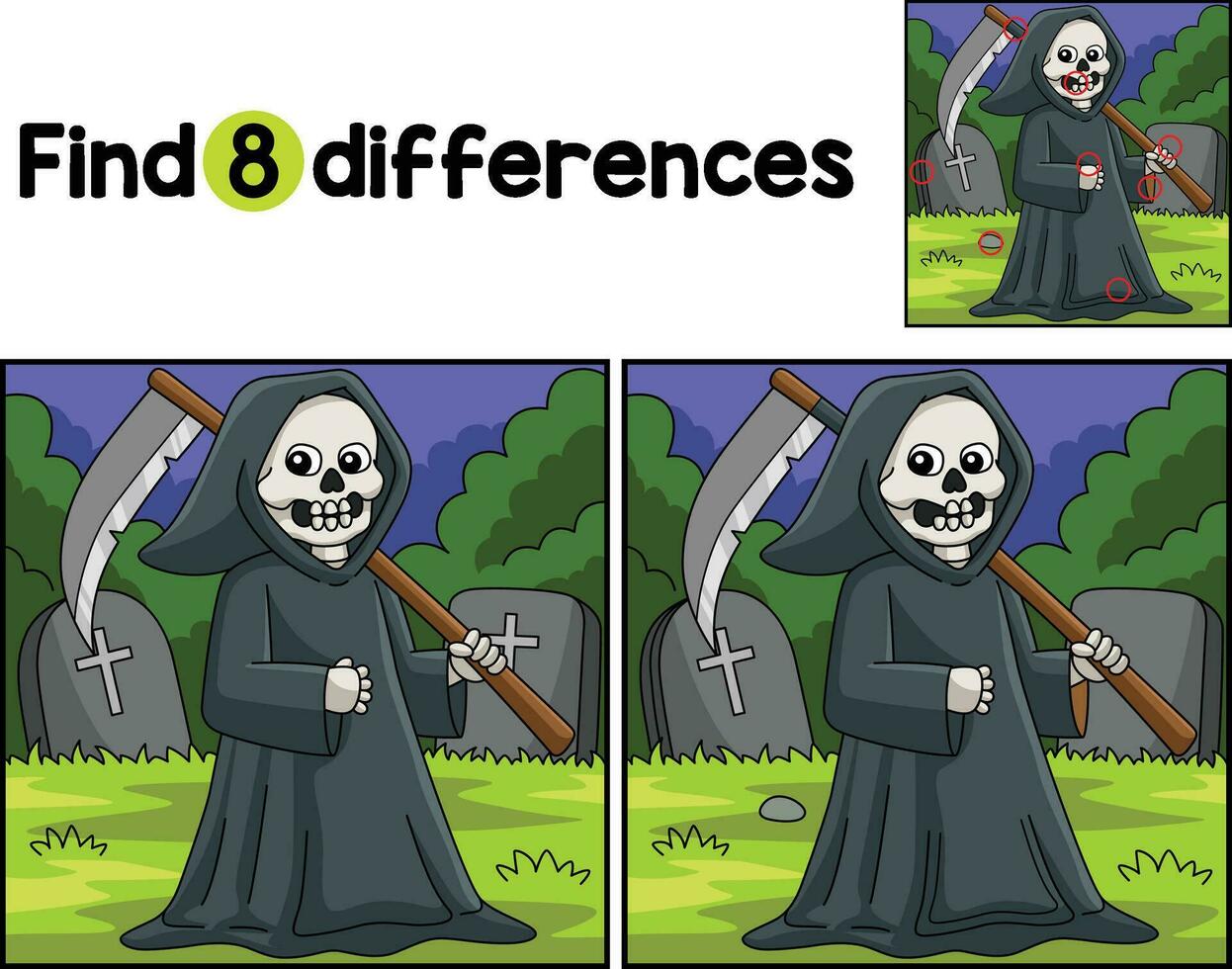 Grim Reaper Halloween Find The Differences vector