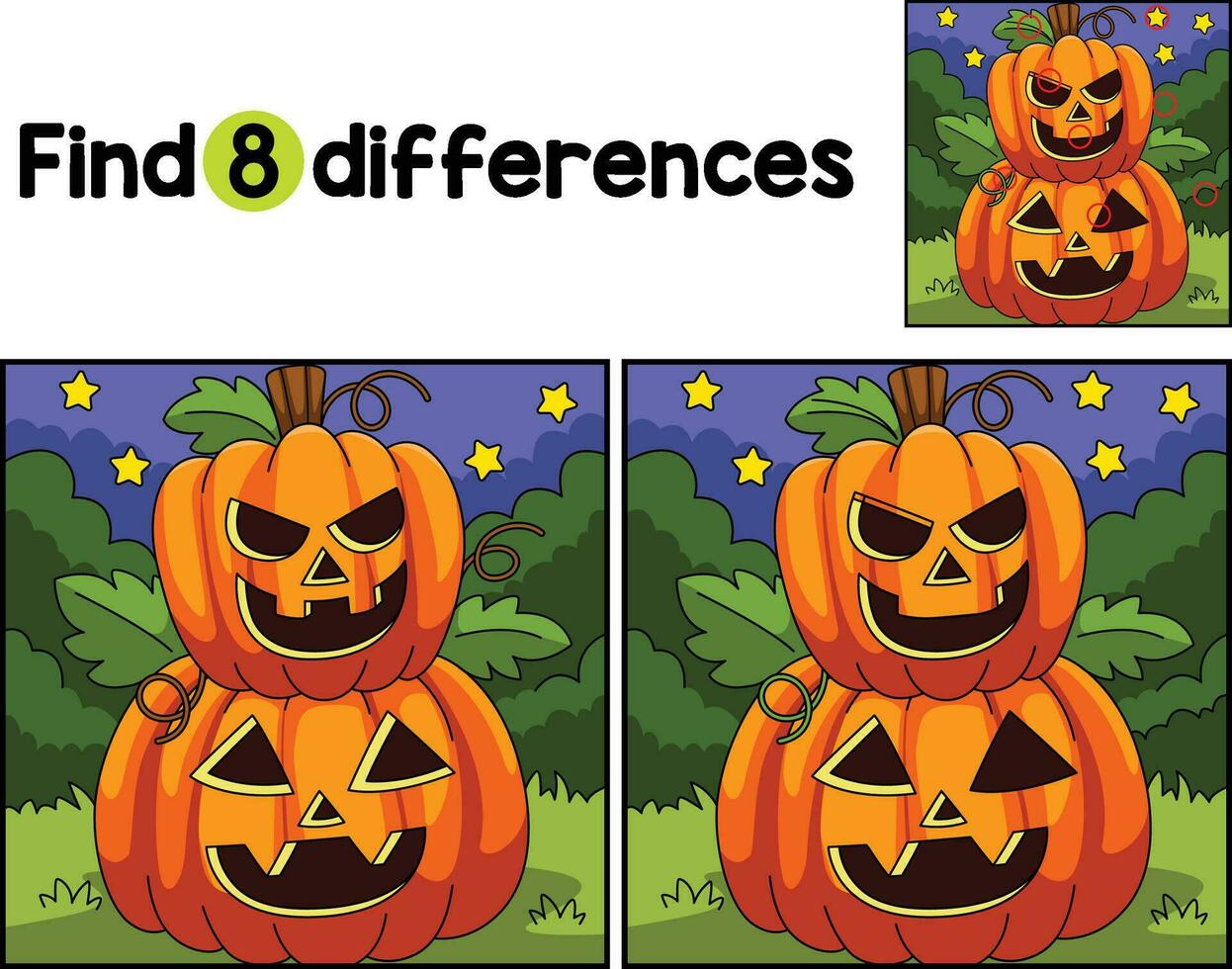 Halloween 2 Tiers Pumpkin Find The Differences vector