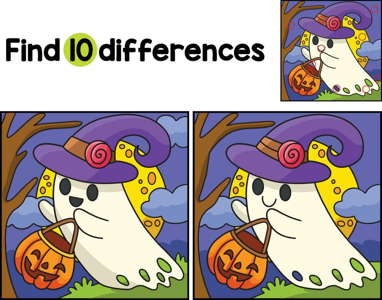 Ghost Witch Halloween Find The Differences vector