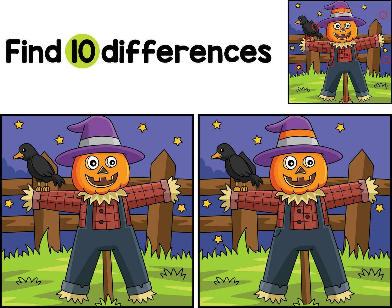 Scarecrow Halloween Find The Differences vector