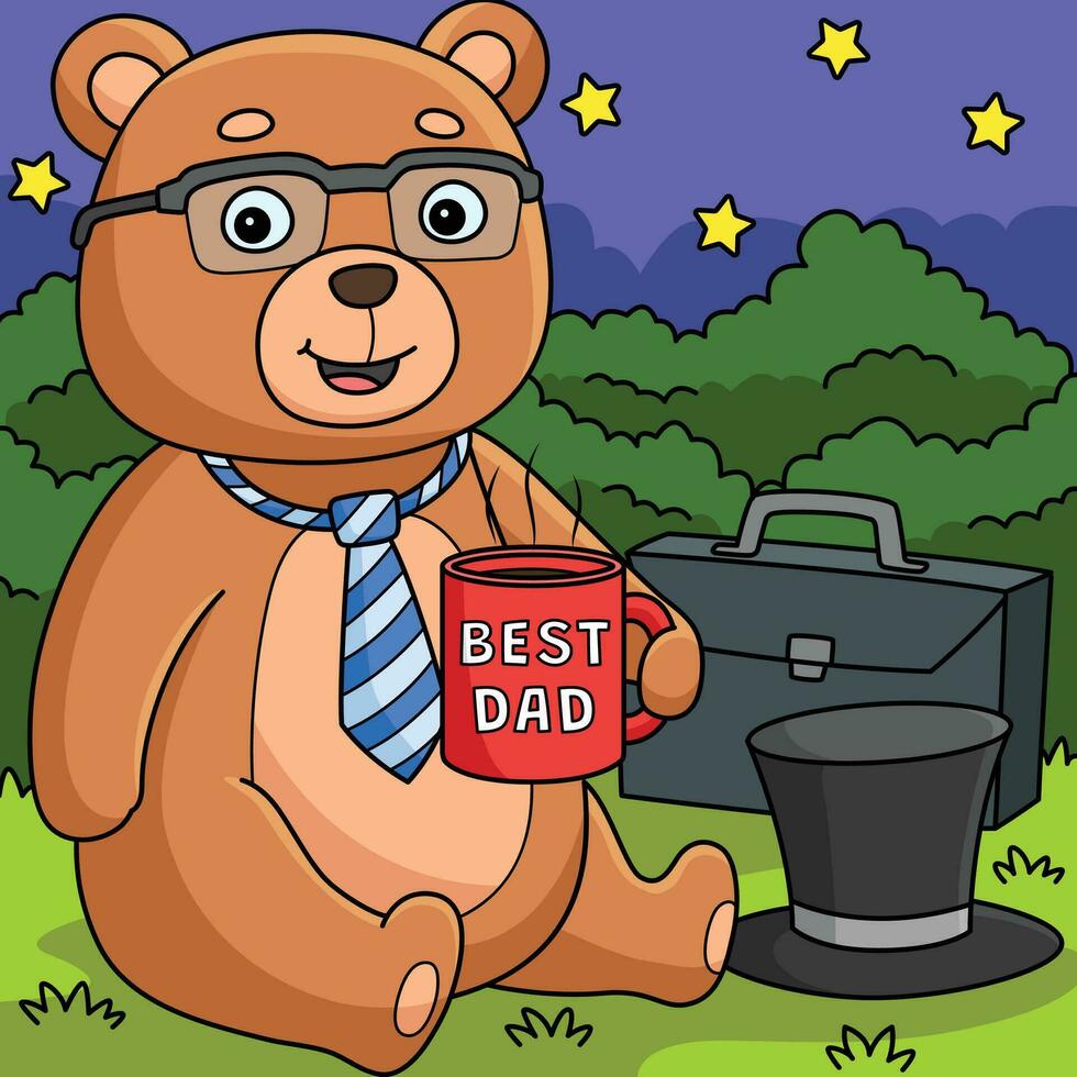 Fathers Day Teddy Bear Best Dad Colored Cartoon vector