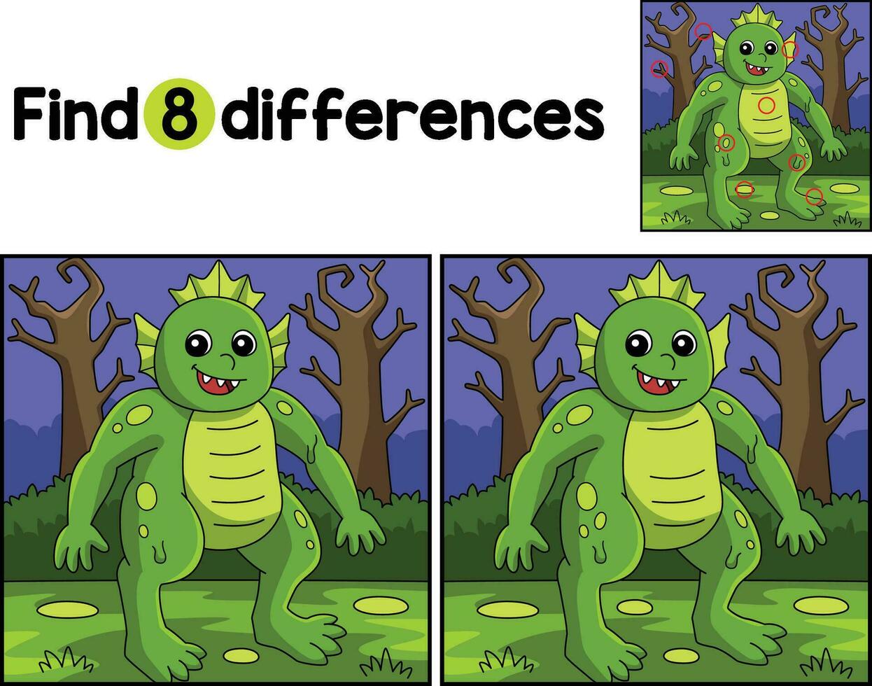 Swamp Monster Halloween Find The Differences vector