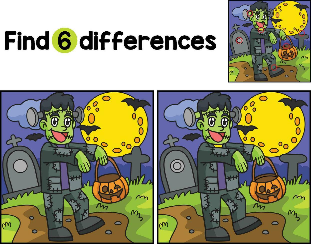 Zombie In Cemetery Halloween Find The Differences vector