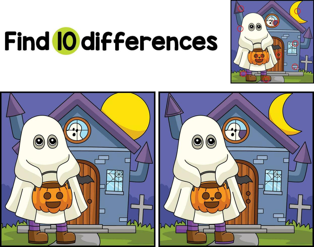 Trick or Treating Halloween Find The Differences vector