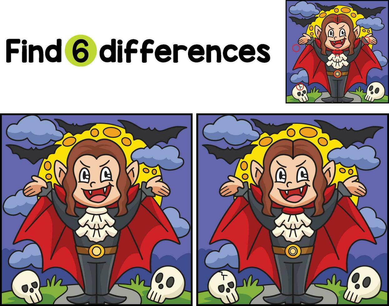 Vampire Girl Halloween Find The Differences vector