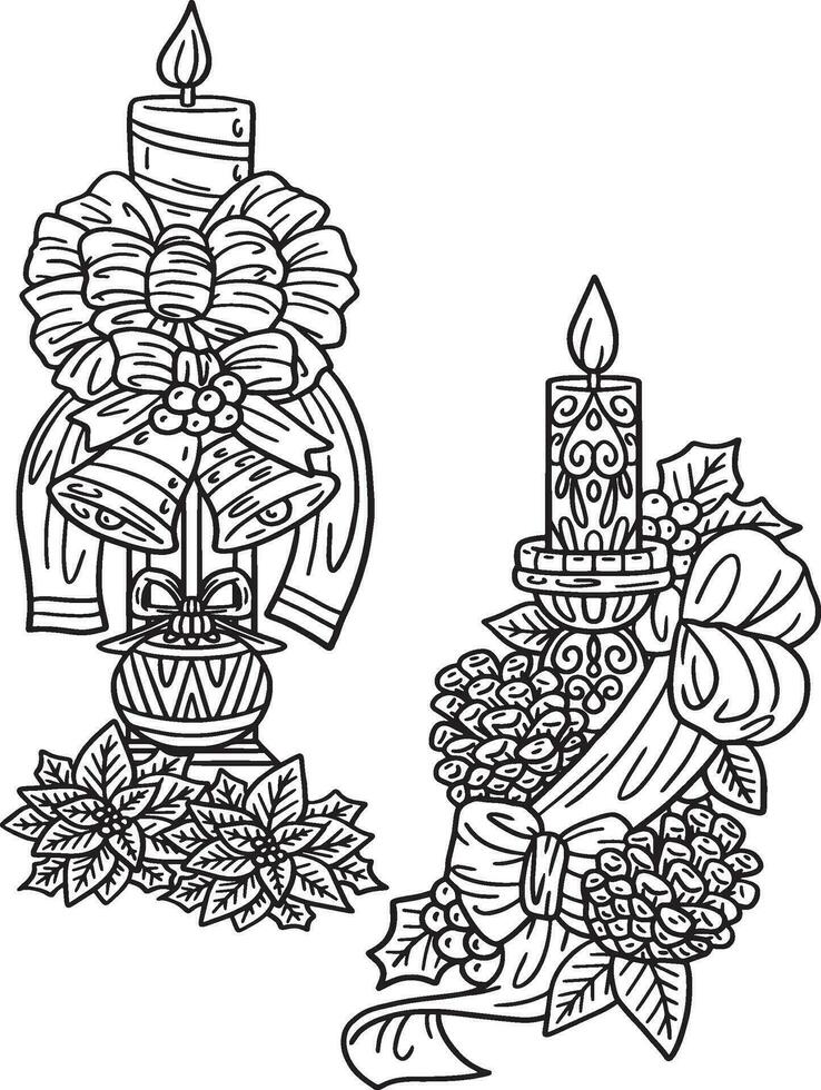 Christmas Candle Holder Isolated Adults Coloring vector