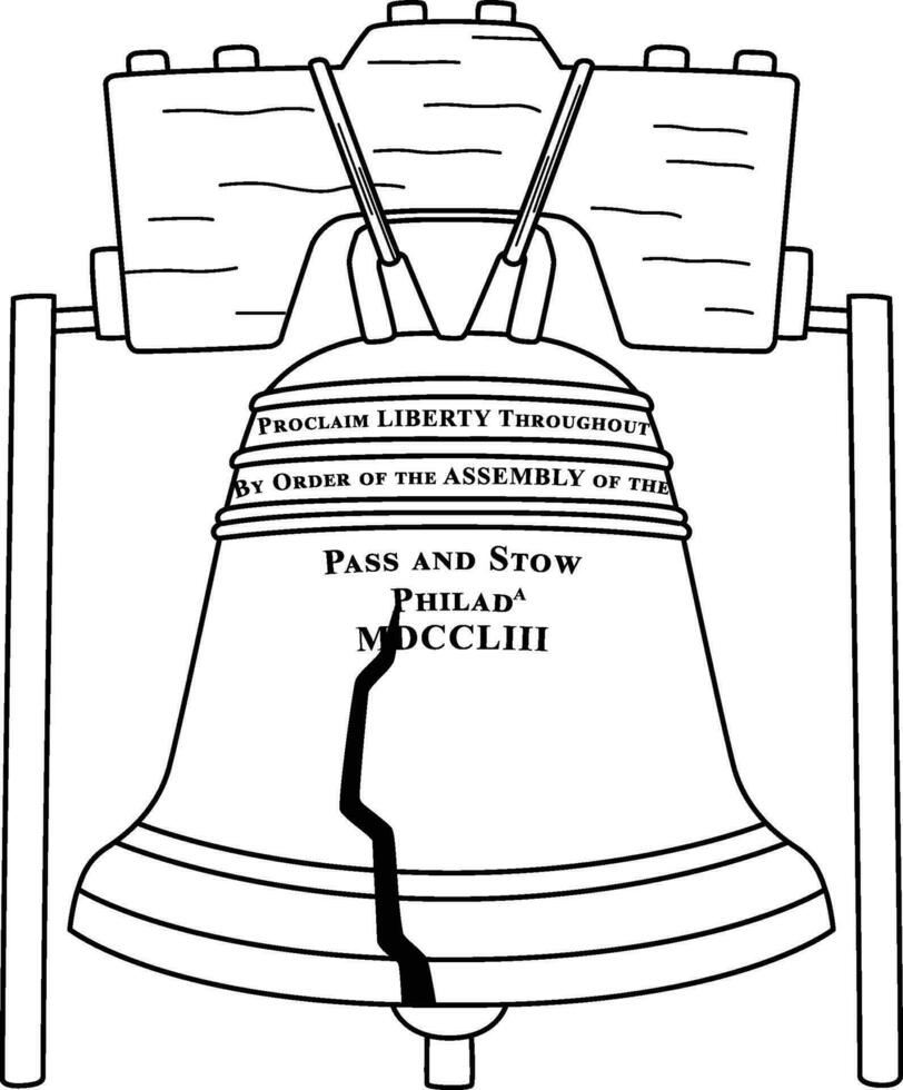 4th of July Liberty Bell Isolated Coloring Page vector