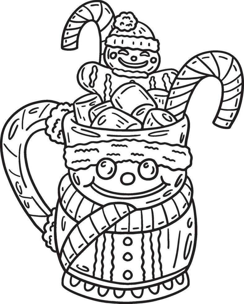 Christmas Hot Cocoa Isolated Adults Coloring Page vector