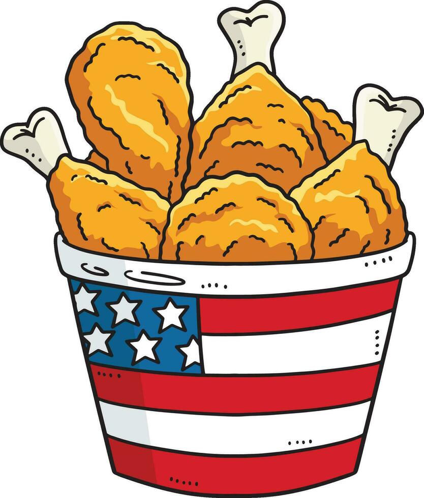 Bucket of Fried Chicken Cartoon Colored Clipart vector