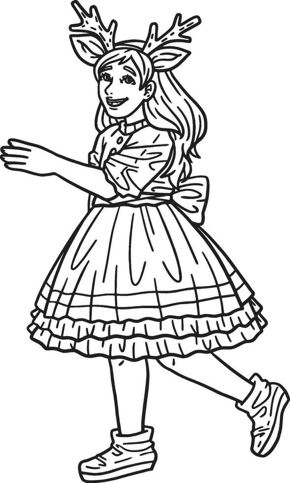 Christmas Dancing Girl Isolated Adults Coloring vector