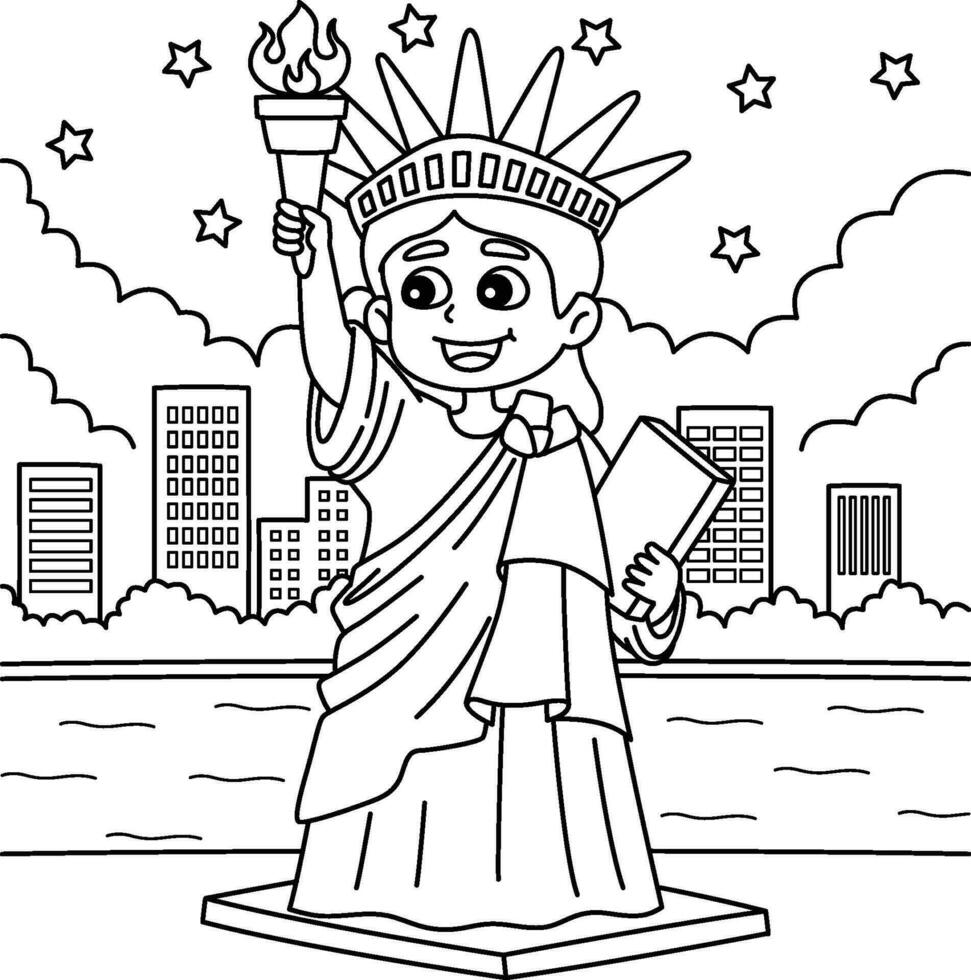 4th of July Statue of Liberty Coloring Page vector