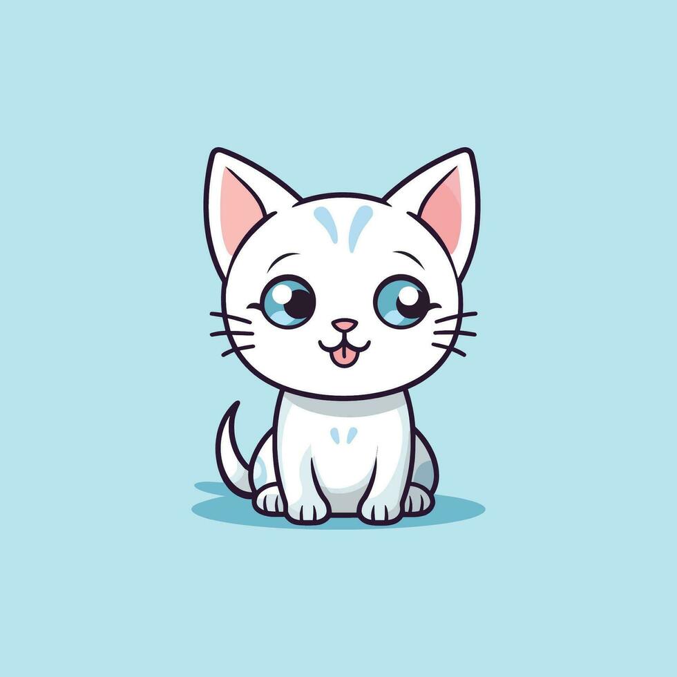 A cute white kitten on sky blue background vector