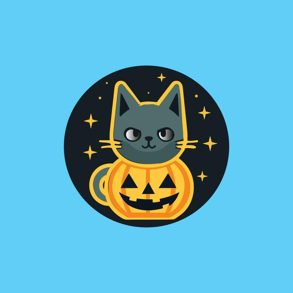 Illustration of a cat in pumpkin icon for halloween vector